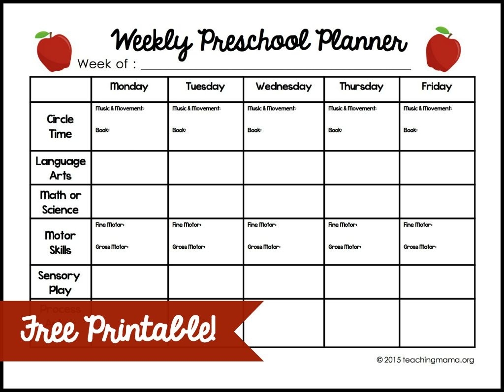 Weekly Preschool Planner {Free Printable} Free Pre K Calendar Template