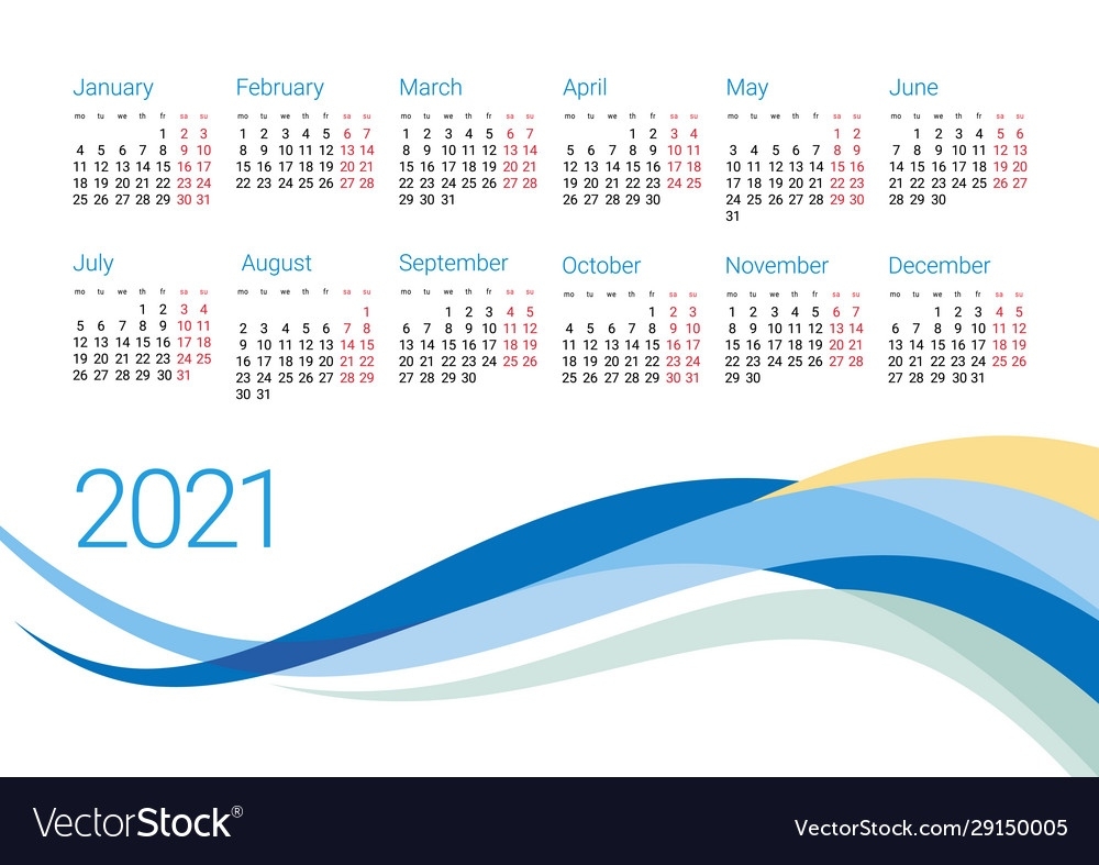 Year 2021 Calendar Design Template Royalty Free Vector Image Free Calendar Design Template