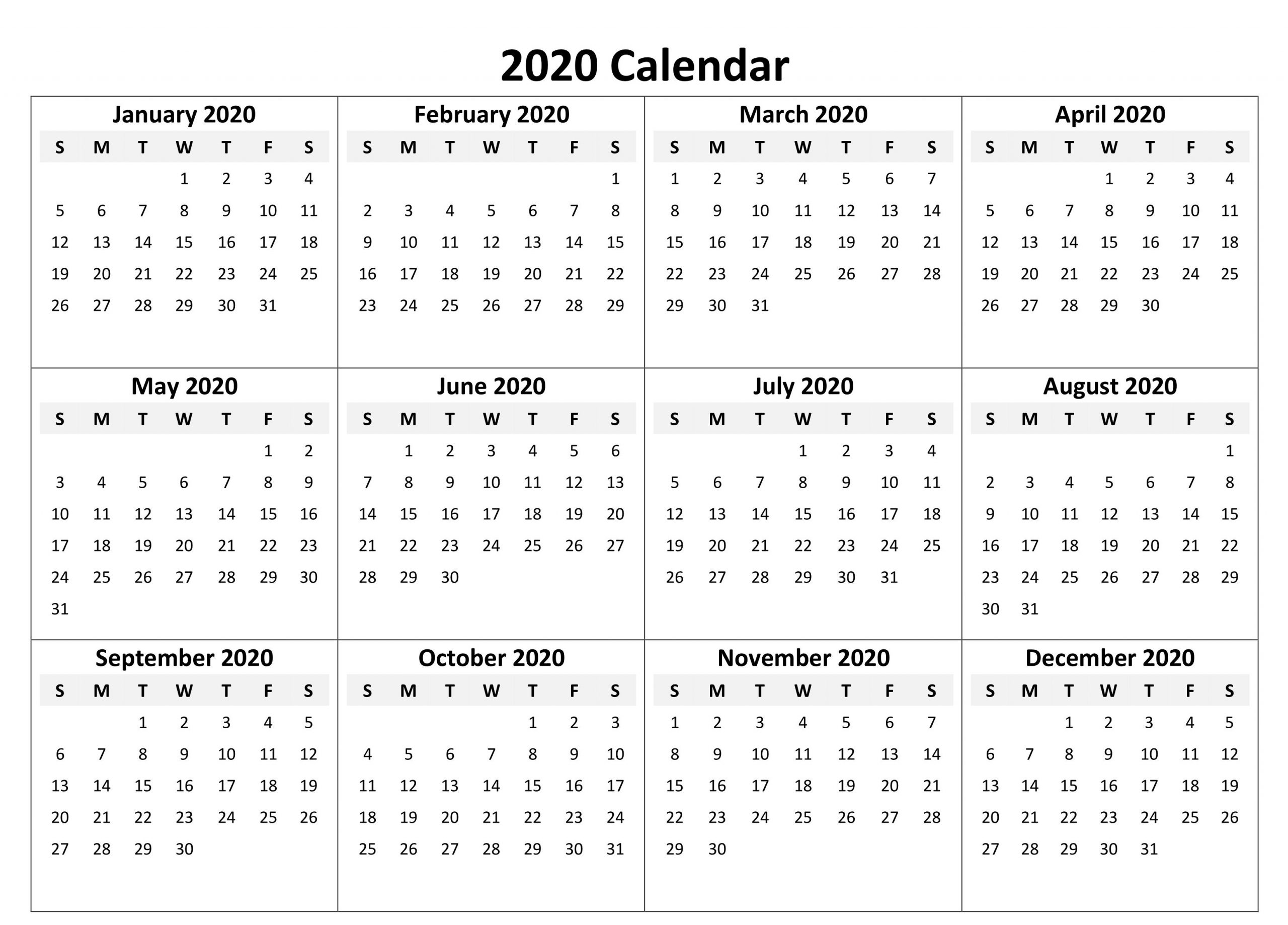 Yearly Calendar 2020 Free Download | Printable Yearly Free Printable Yearly Calendar Templates