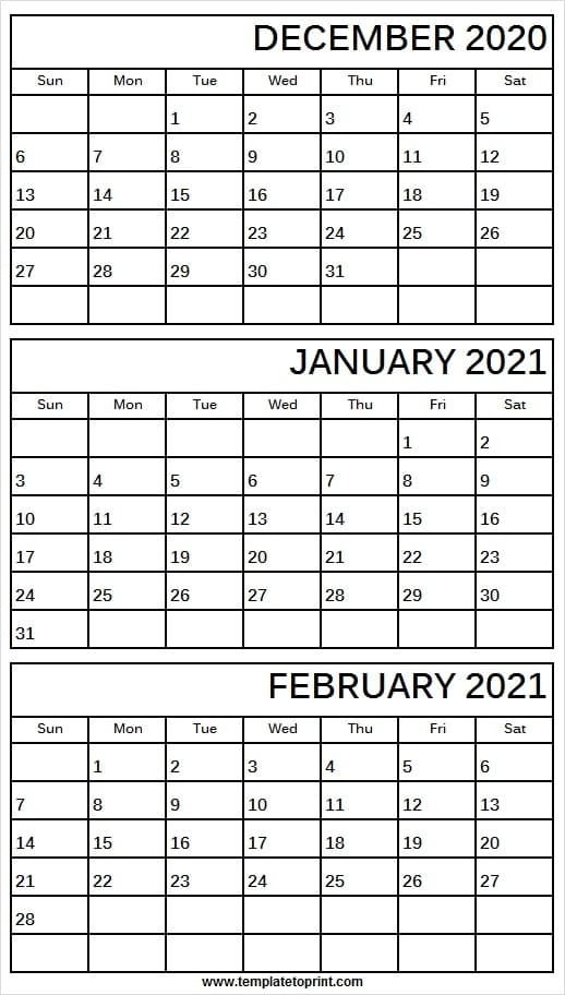 2020 December To 2021 February Calendar - Printable Calendar 2020 December 2020 January 2021 Calendar Nz