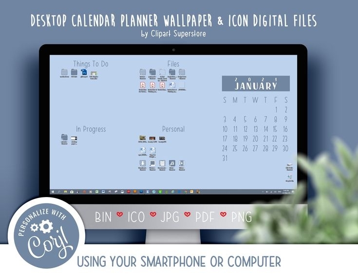 2021 Desktop Calendar Wallpaper Organizer Planner And Icon Digital Download Files Dusty Blue In June 2021 Calendar Clip Art
