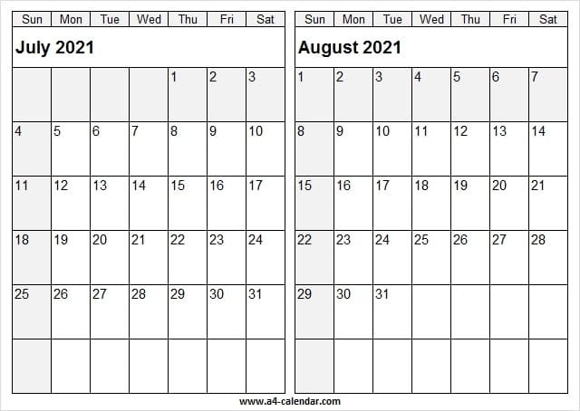 2021 Jul Aug Calendar A4 Size - July 2021 Calendar With Notes July 2021 Calendar Vertical