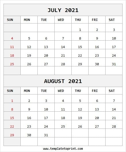 2021 July August Calendar Excel - Free Blank Calendar 2021 2021 Calendar For July And August