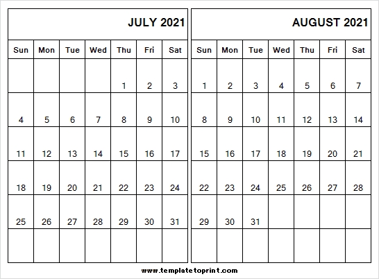 2021 July August Calendar Excel - Free Blank Calendar 2021 2021 Calendar For July And August
