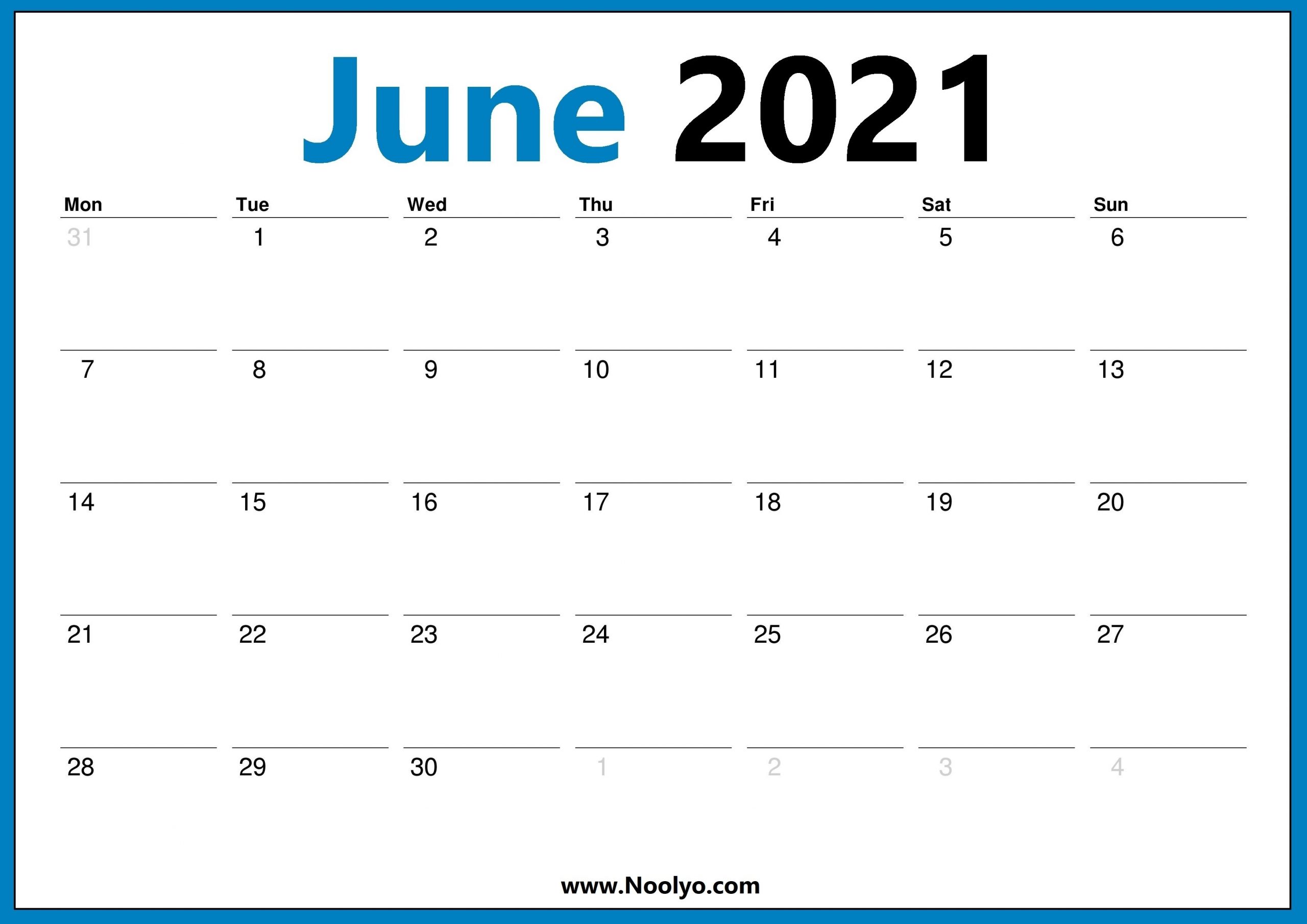 2021 June Calendar Monday Start Calendar Free Downloads - Noolyo June 2020 To June 2021 Calendar Printable