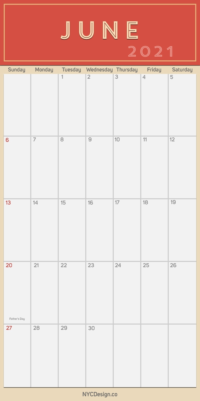 2021 June - Monthly Calendar With Holidays, Printable Free, Pdf - Sunday Start - Nycdesign.co June 2021 Calendar Monday Start
