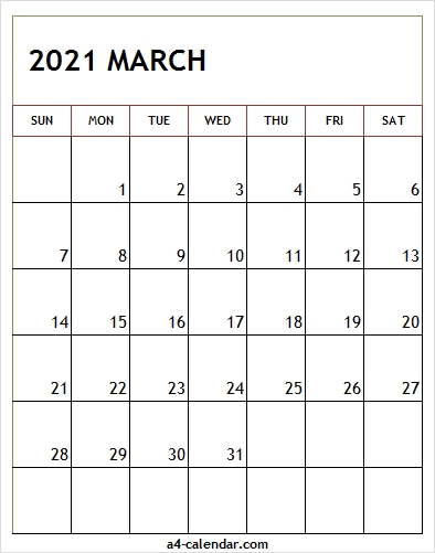 2021 March Calendar Template - A4 Calendar September 2020 To March 2021 Calendar