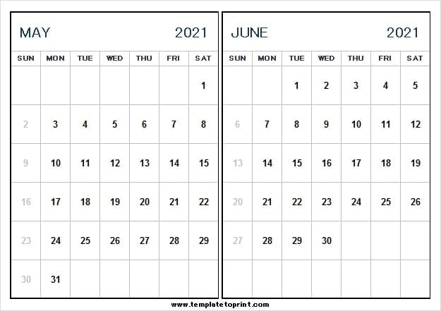 2021 May June Calendar Excel - Printable Calendar 2021 Template Printable May And June 2021 Calendar