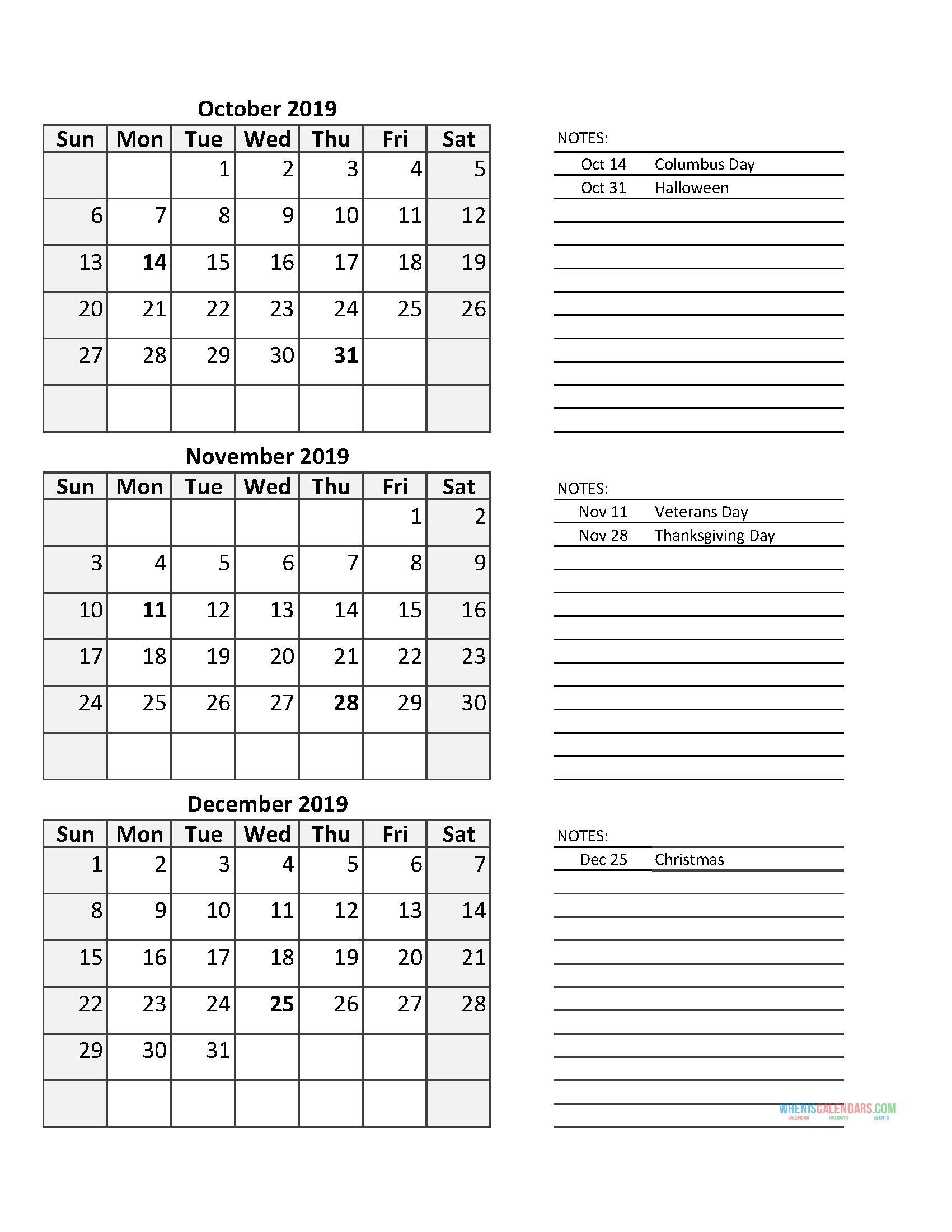 3 Month Calendar 2019 Quarterly Calendar Fourth Quarter 2019 - Free Printable 2020 Monthly Fourth Of July 2021 Calendar