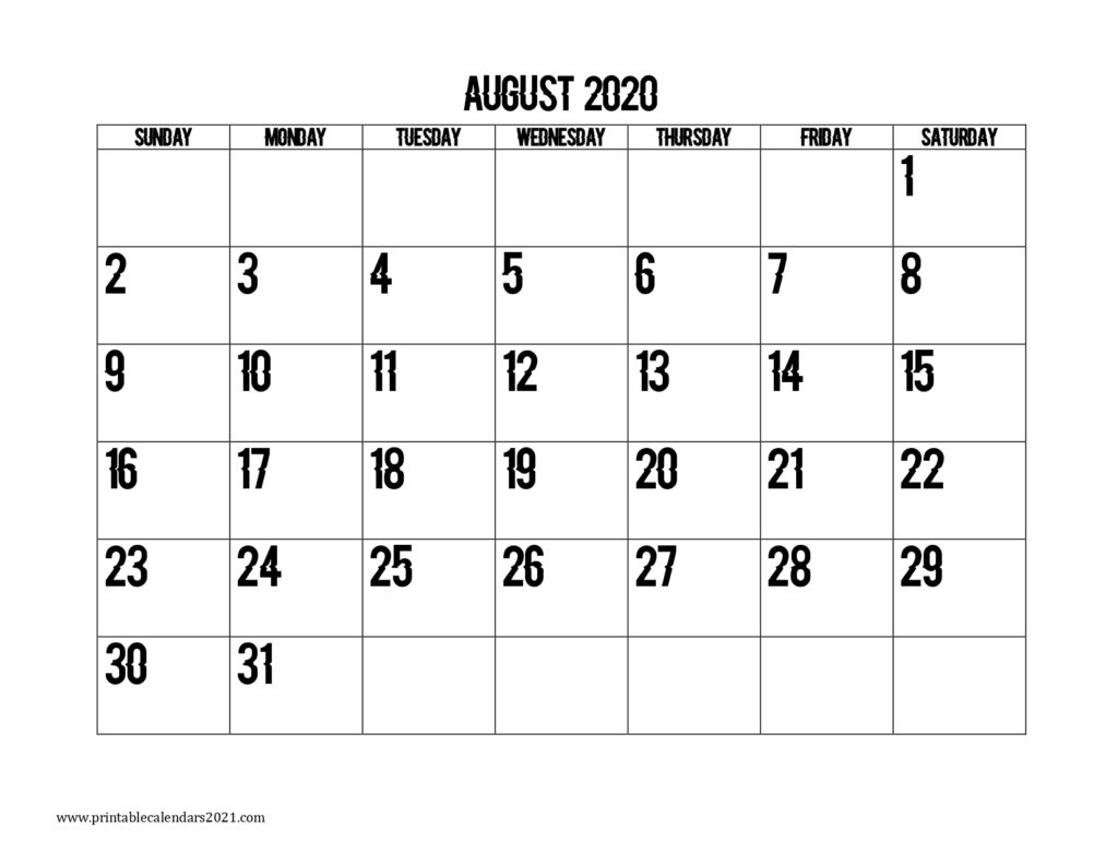 40+ August 2020 Calendar Printable Free Download Pdf With Holidays August 2020 To August 2021 Calendar