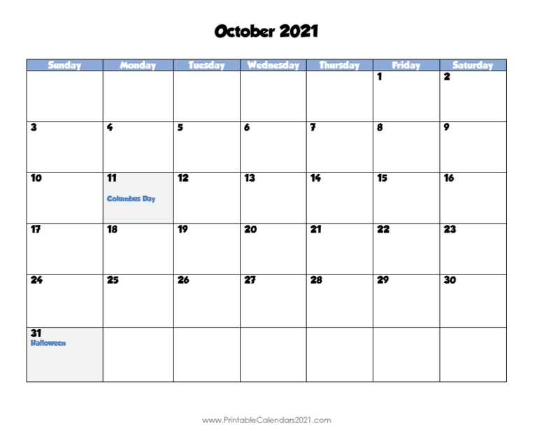 42+ October 2021 Calendar Printable, October 2021 Calendar Pdf Blank October 2021 Blank Calendar