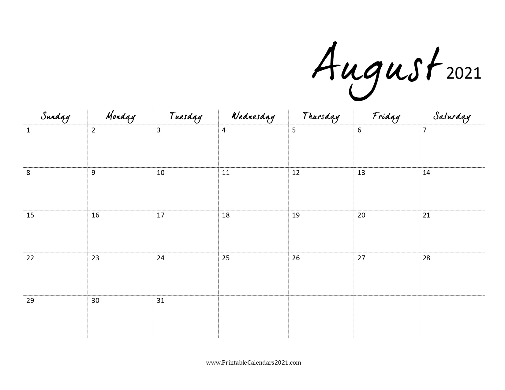 44+ August 2021 Calendar Printable, August 2021 Blank Calendar Pdf August 2021 Calendar Xl