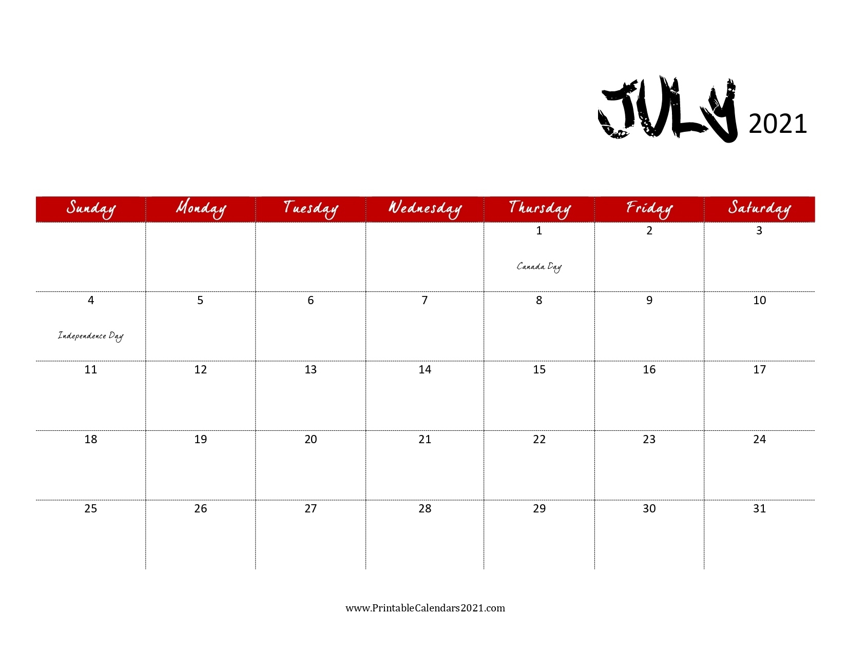 45+ July 2021 Calendar Printable, July 2021 Calendar Pdf, Blank, Free Blank July 2021 Calendar Printable