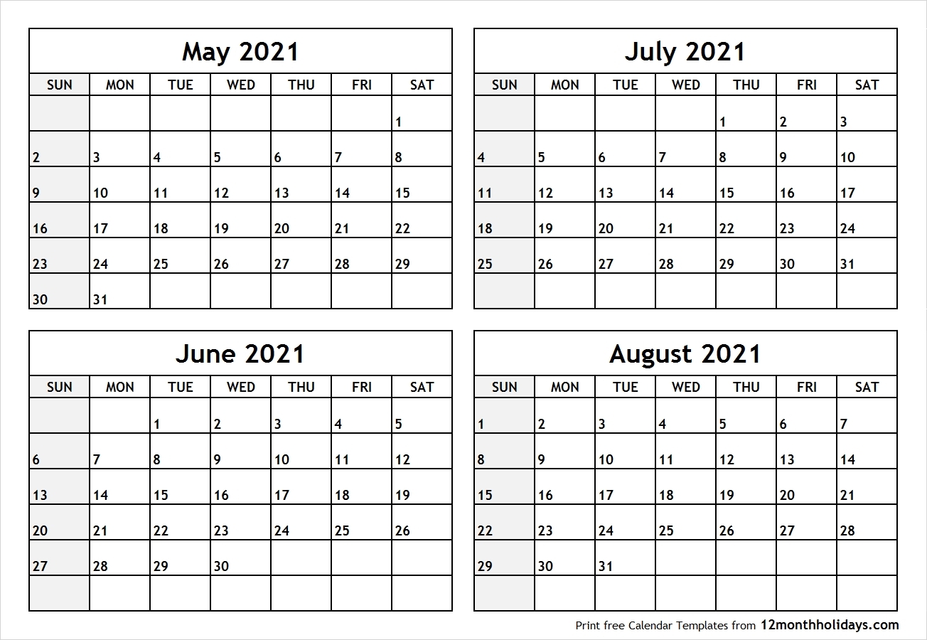 4Mmonth Calendar On One Page 2021 - Example Calendar Printable How Many Months To August 2021