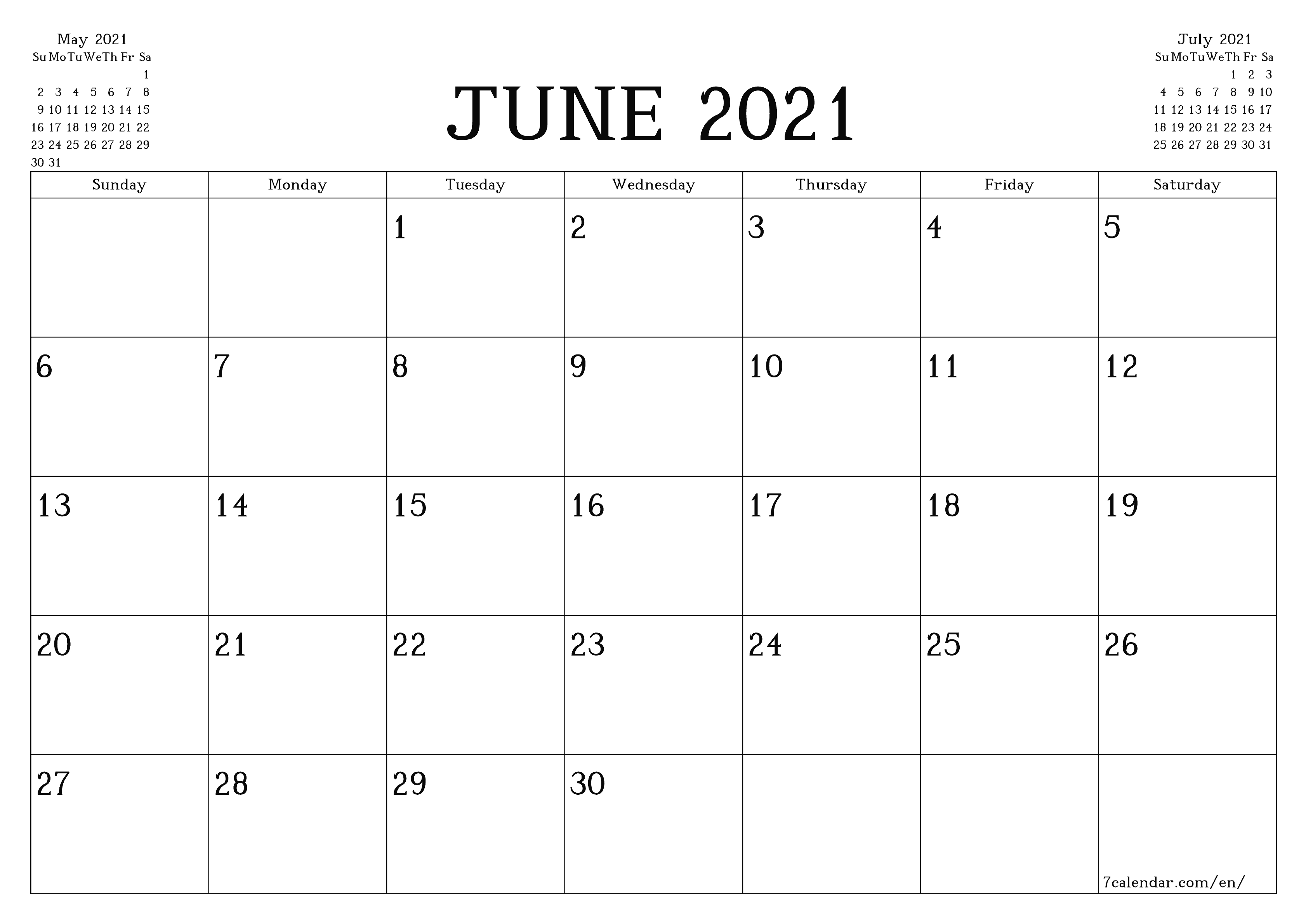 50 Best Printable June 2021 Calendars With Holidays - Onedesblog June Calendar Of 2021