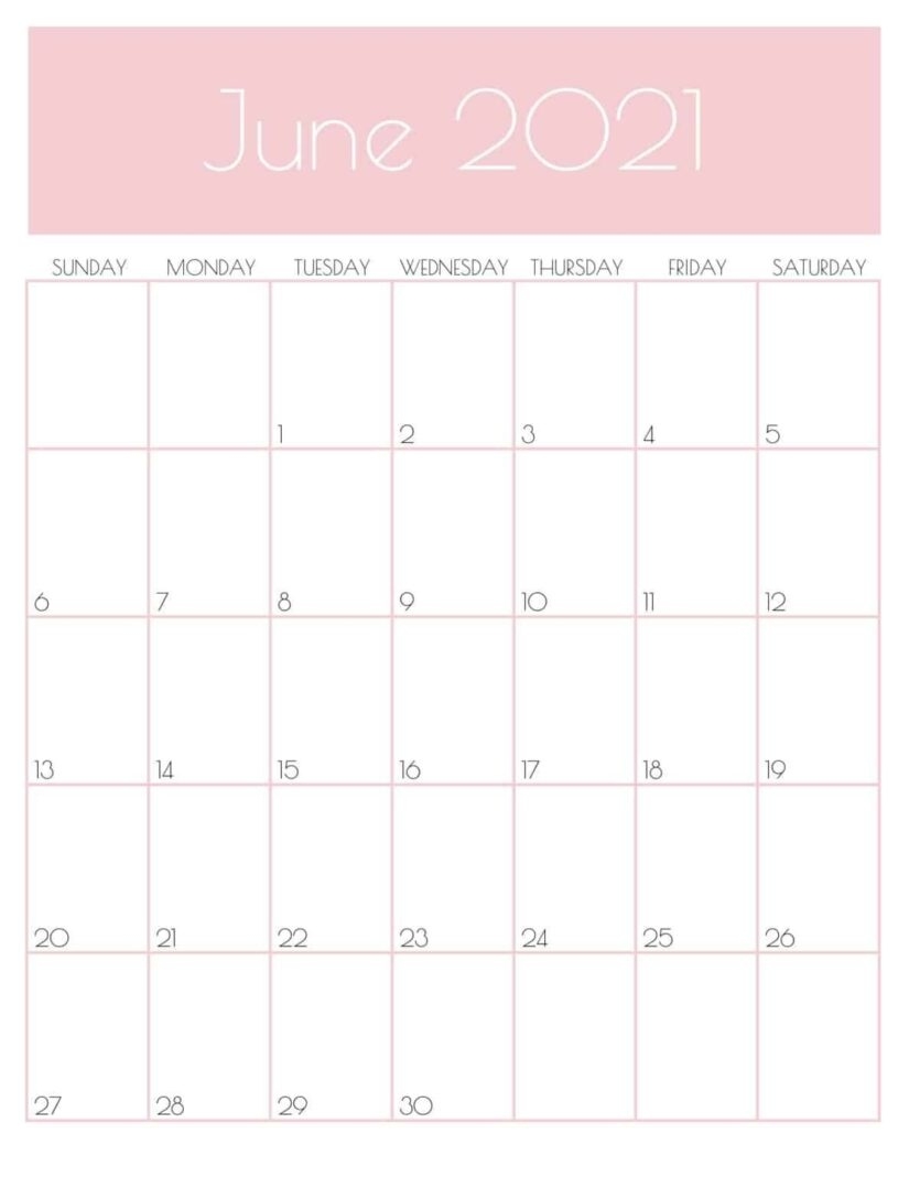 50 Best Printable June 2021 Calendars With Holidays - Onedesblog Printable June 2021 Calendar