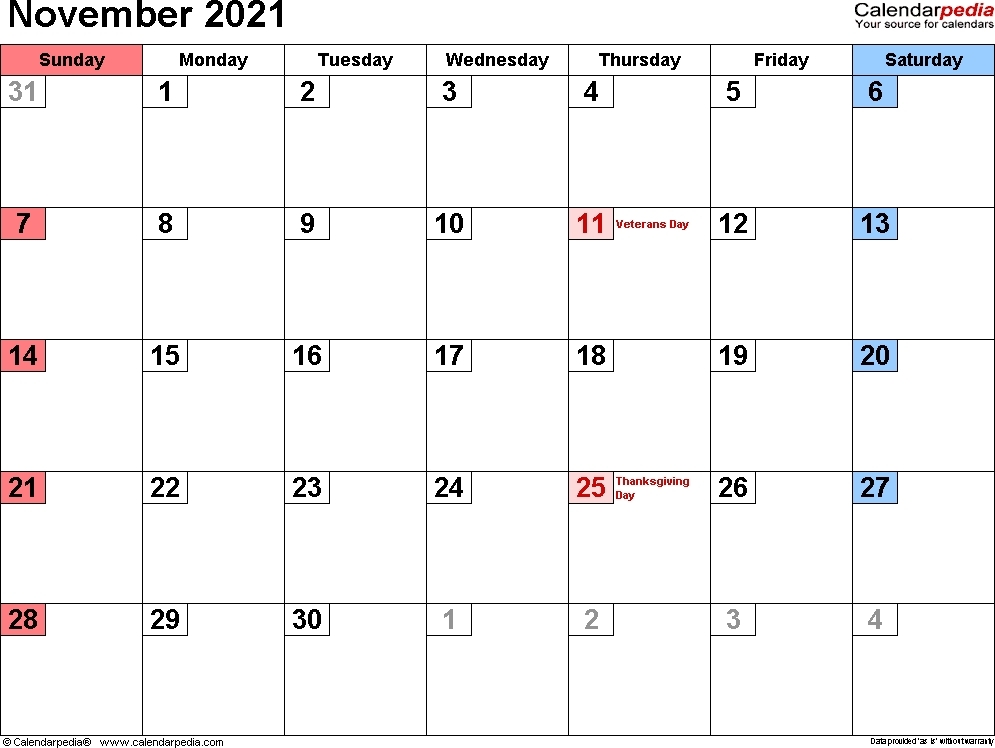 8-1/2 X 11 November 2021 Blank Calendar - Calendar Template 2020 November 2021 Blank Calendar
