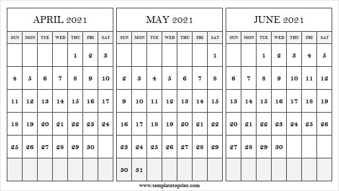 April To 2021 June Calendar | 2021 Printable Calendar Print April May June 2021 Calendar