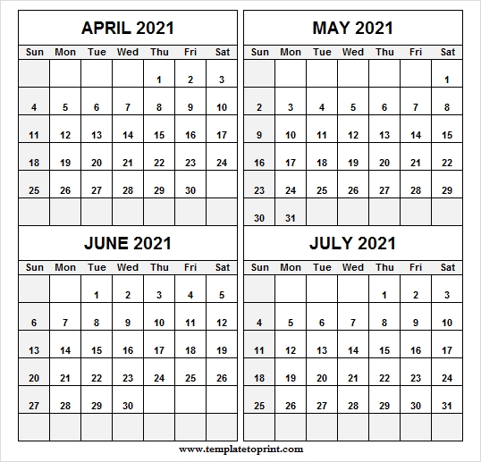 April To July 2021 Calendar United States | 2021 Blank Calendar Fourth Of July 2021 Calendar