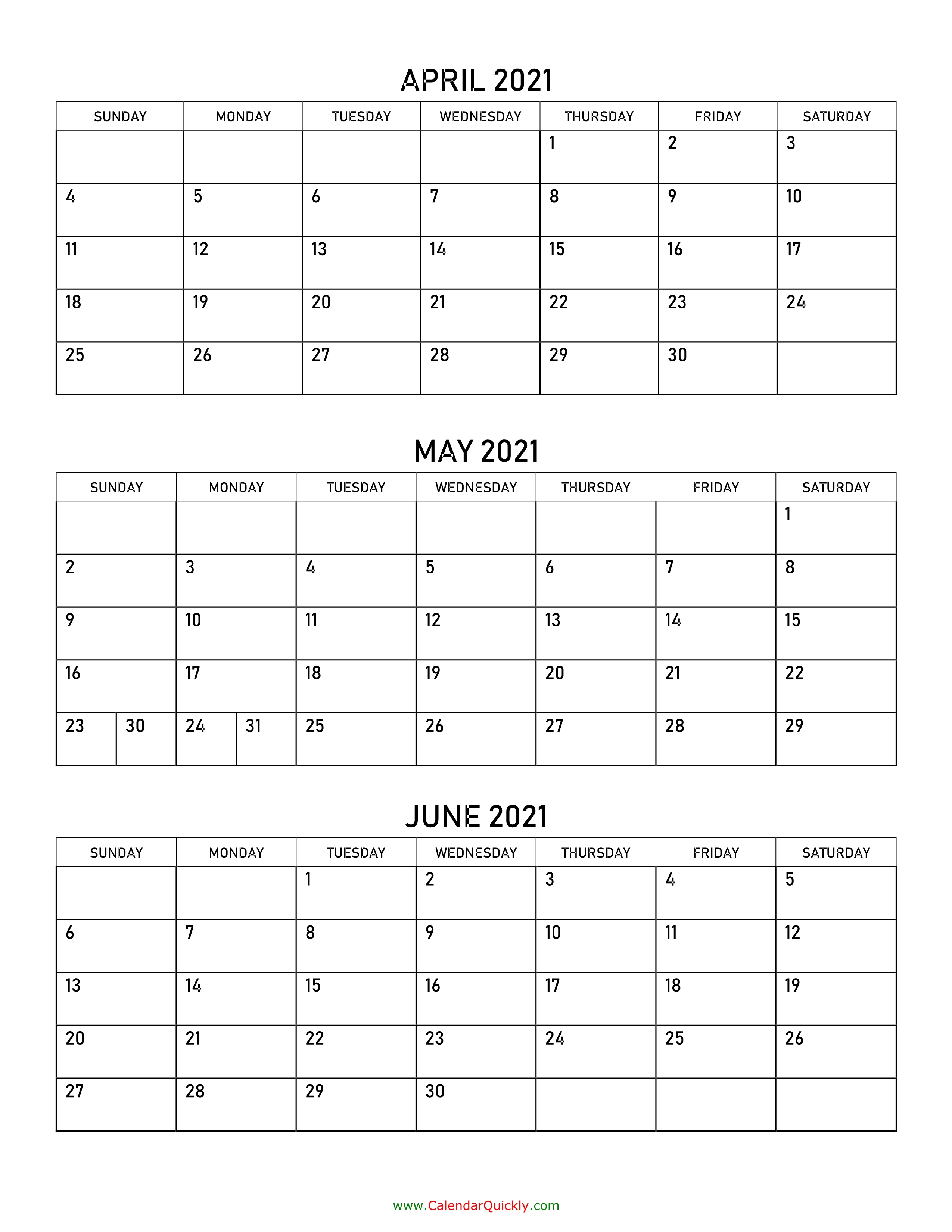 April To June 2021 Calendar | Calendar Quickly Calendar Of April May June 2021