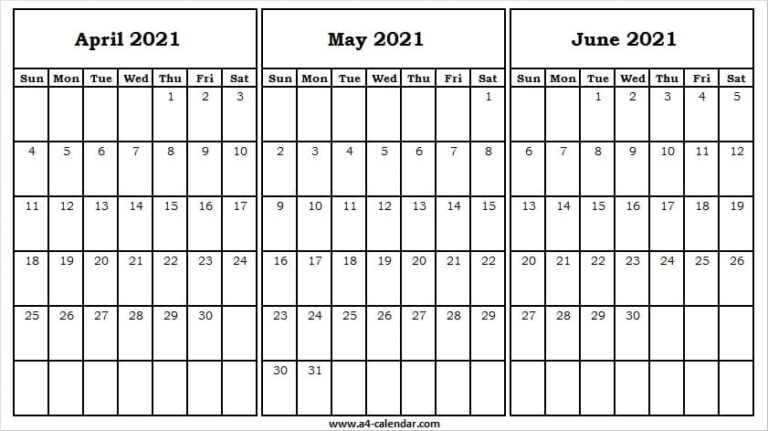 April To June 2021 Calendar Template - 2021 April Calendar Free April Through June 2021 Calendar