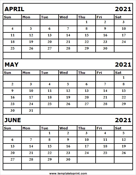 April To June 2021 Calendar United States | Free 2021 Calendar Template April Through June 2021 Calendar