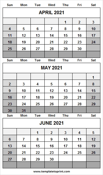 April To June 2021 Calendar Word | 2021 Printable Calendar April Through June 2021 Calendar