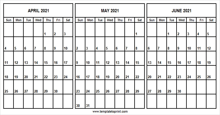 April To June 2021 Printable Calendar | 2021 Printable Calendar Jpg April Through June 2021 Calendar