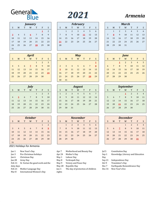 Armenian Calendar 2021 | Printable March General Blue October 2021 Calendar