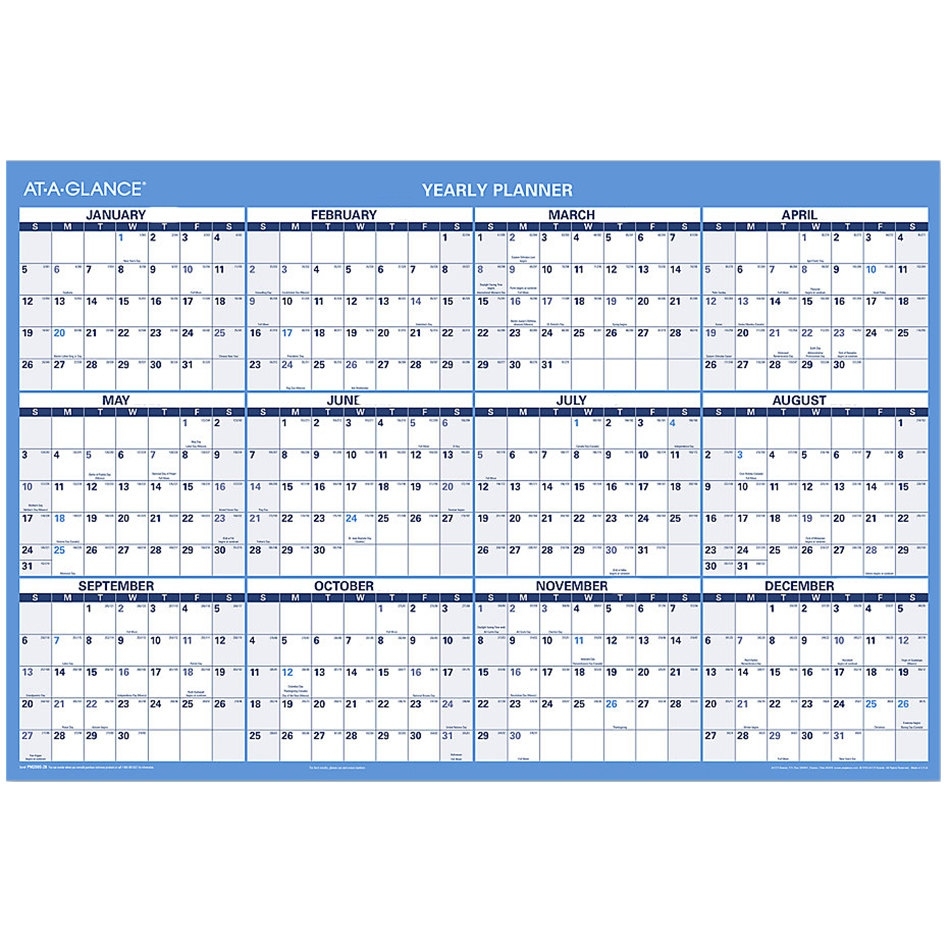 At-A-Glance Pm200S28 24&quot; X 36&quot; Blue / Red Yearly Reversible Horizontal Erasable July 2020 - June July 2020 - December 2021 Calendar