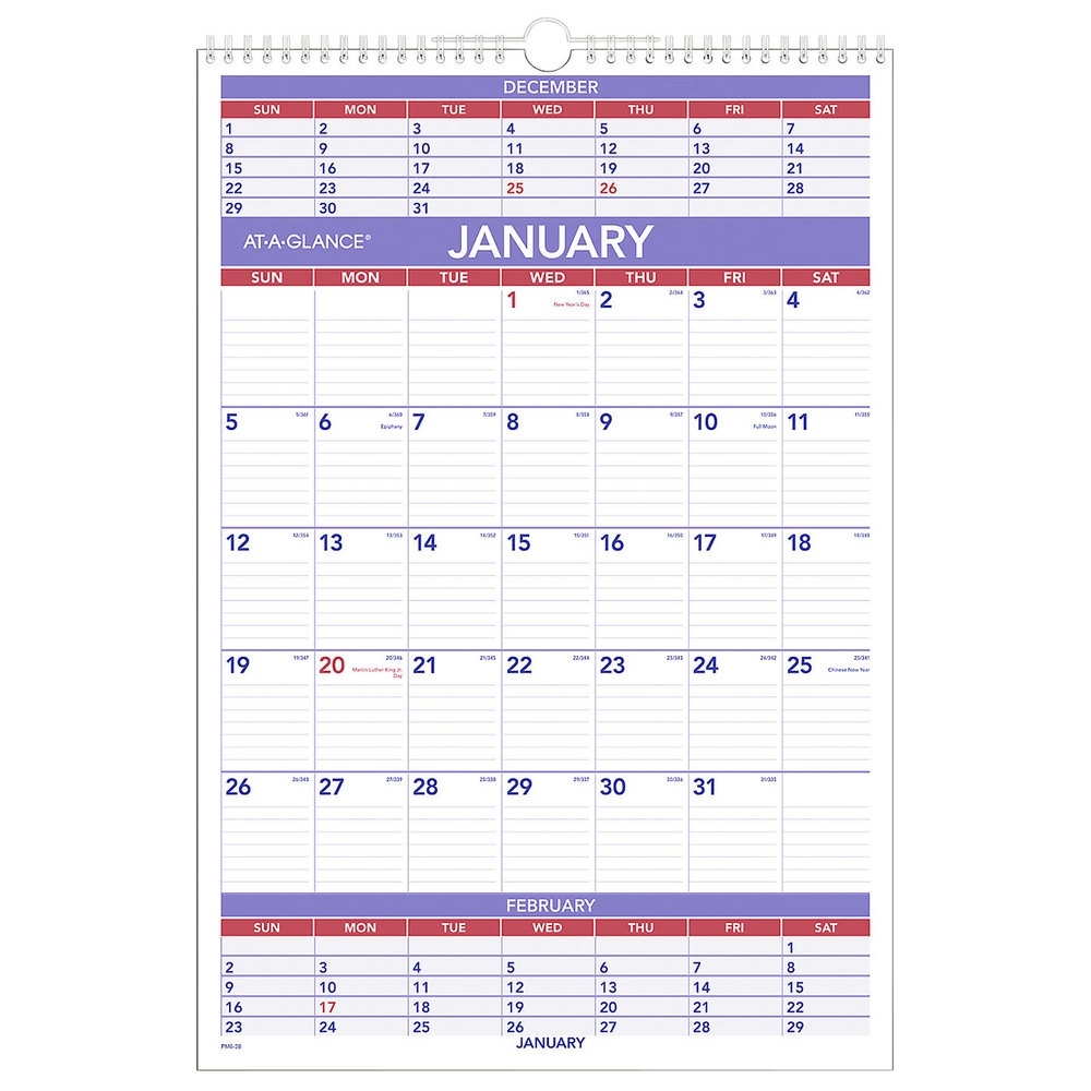 At-A-Glance Pm628 15 1/2&quot; X 22 3/4&quot; 3-Month Reference January 2021 - December 2021 Wirebound Daily Calendar December 2021