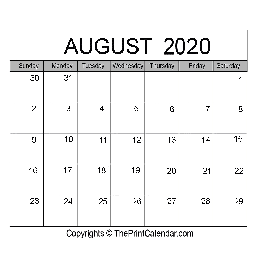 August 2020 Printable Calendar Template [Pdf, Word &amp; Excel] August 2020-August 2021 Calendar