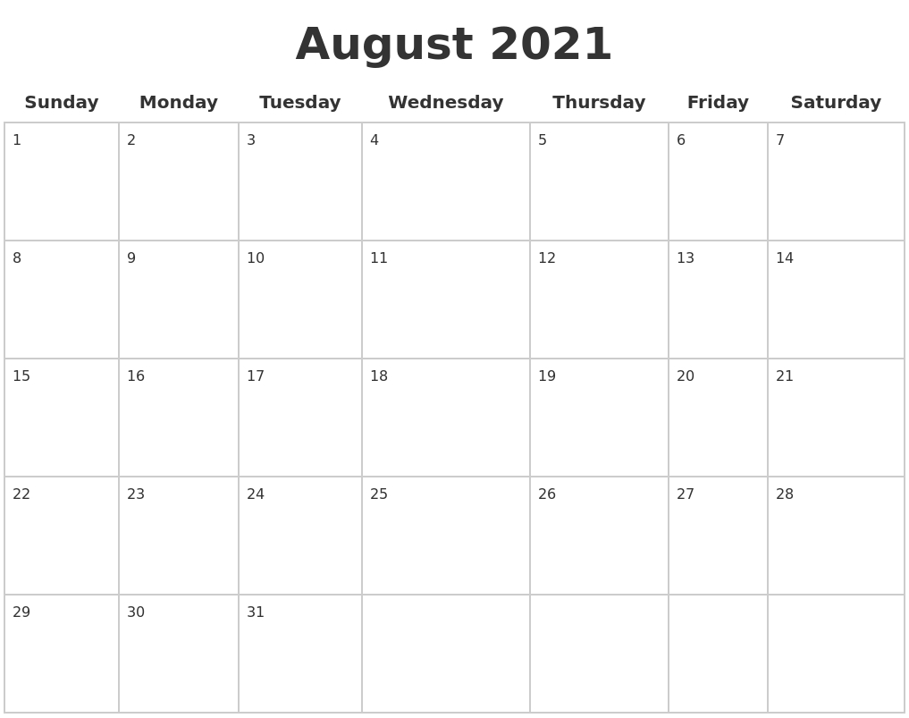 August 2021 Blank Calendar Pages August 2021 Kalnirnay Calendar