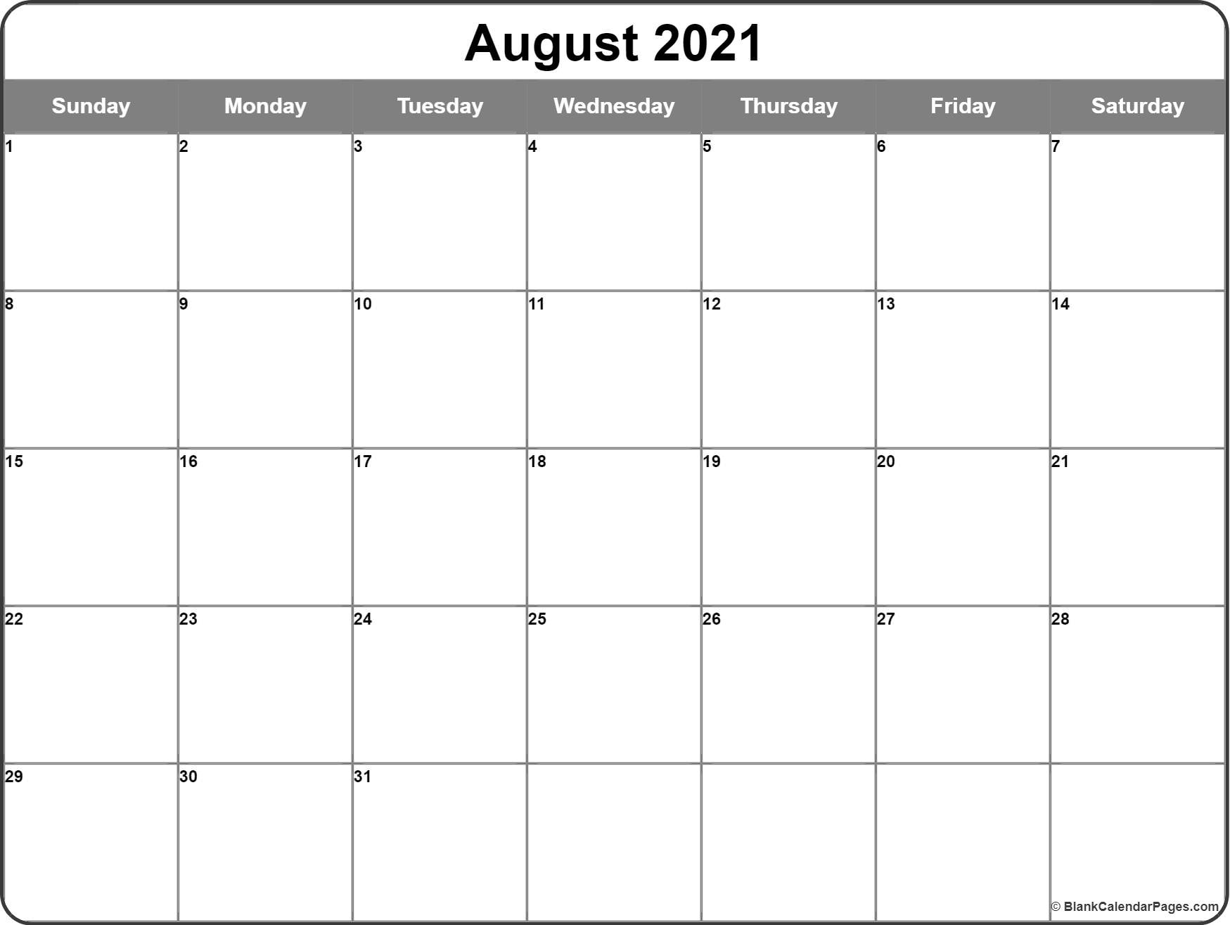 August 2021 Calendar | 56+ Templates Of 2021 Printable Calendars August 2021 Calendar Images