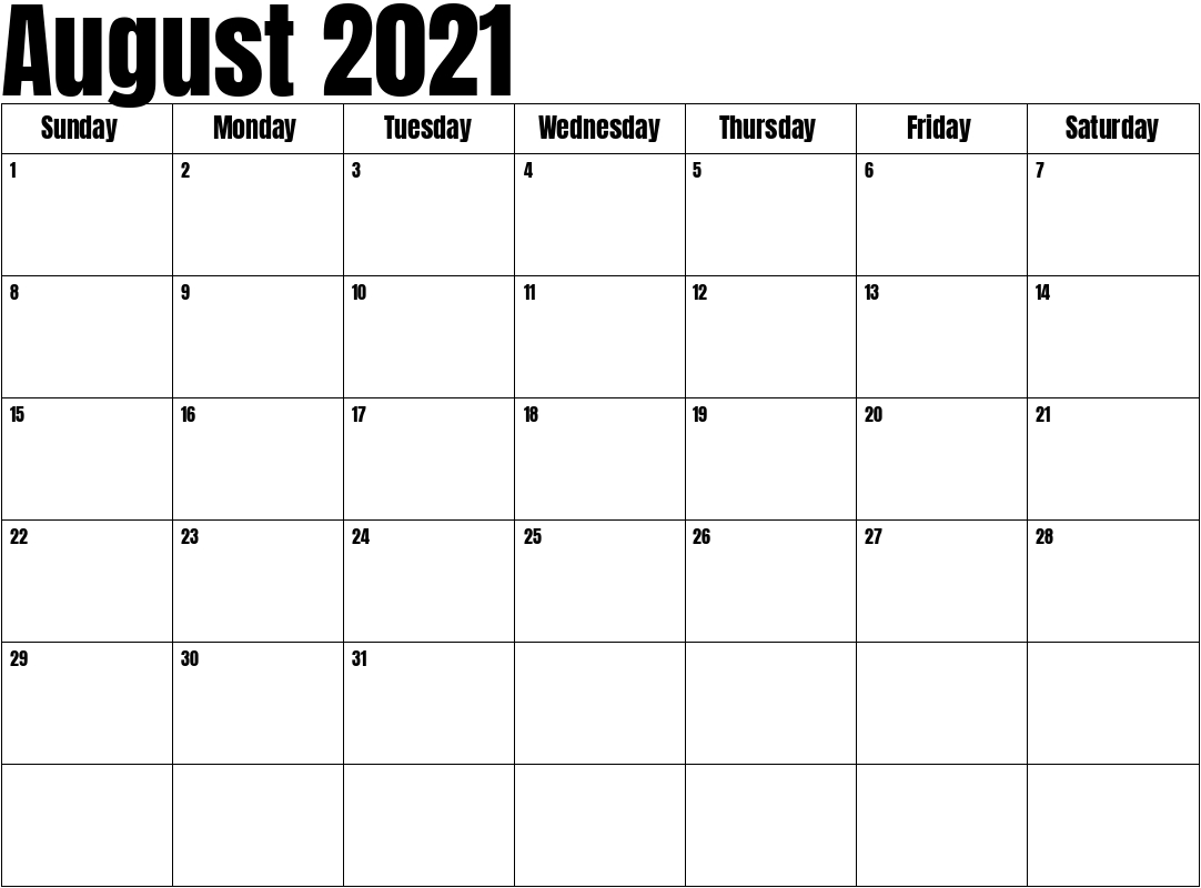 August 2021 Calendar August 2021 Calendar Xl