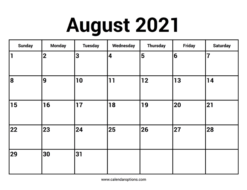 August 2021 Calendar - Calendar Options August 2021 Calendar Reading