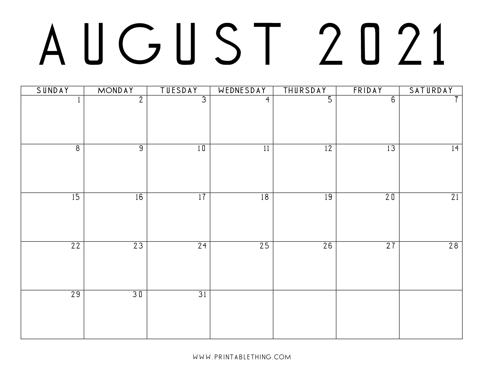 August 2021 Calendar Pdf, August 2021 Calendar Image, Print Pdf Free Printable August 2021 Calendar