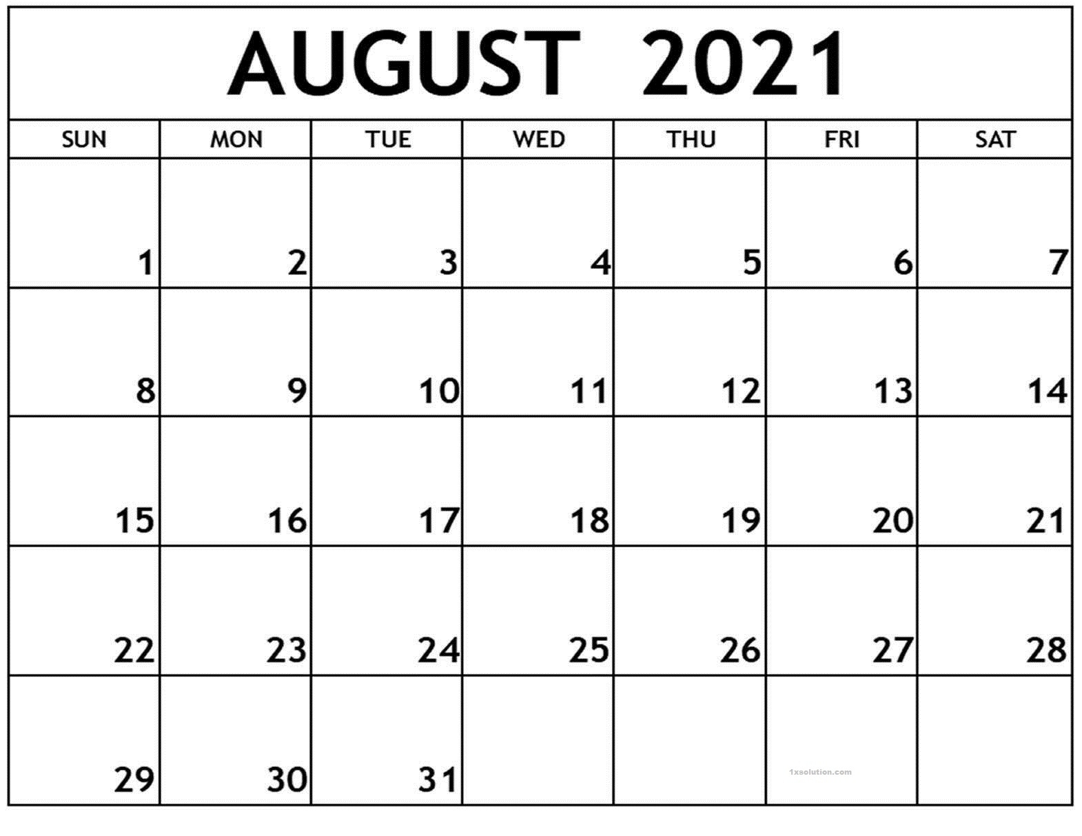 August 2021 Calendar Printable Schedule Excelsheet | Calendar August 2021 Calendar Xl