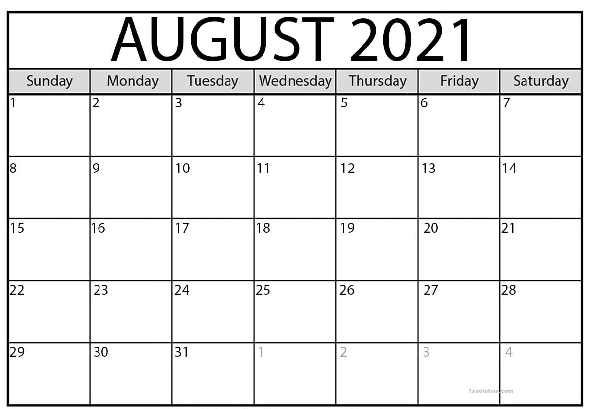 August 2021 Calendar Printable Schedule Excelsheet | Calendar Free Printable August 2021 Calendar With Holidays