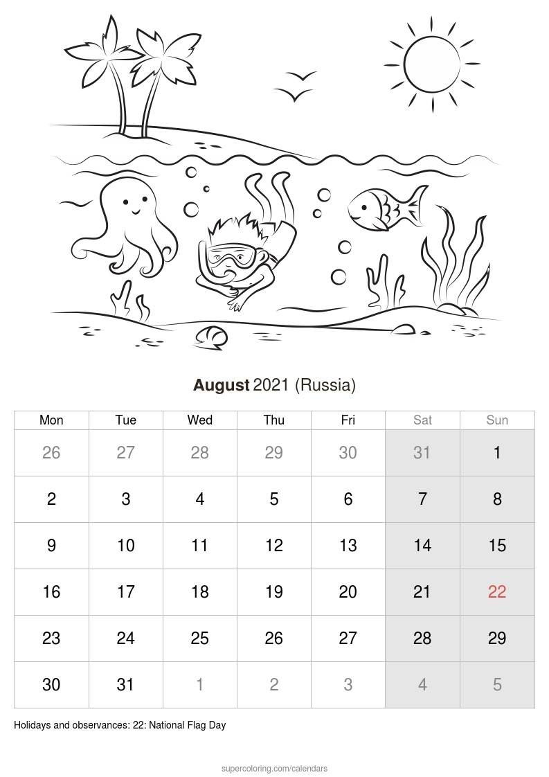 August 2021 Calendar - Russia How Many Months To August 2021