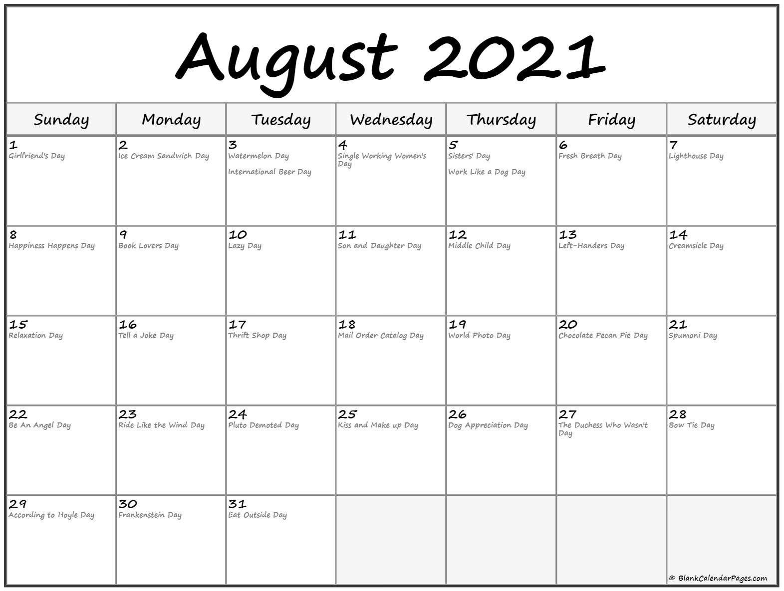August 2021 Calendar With Holidays Free Printable August 2021 Calendar
