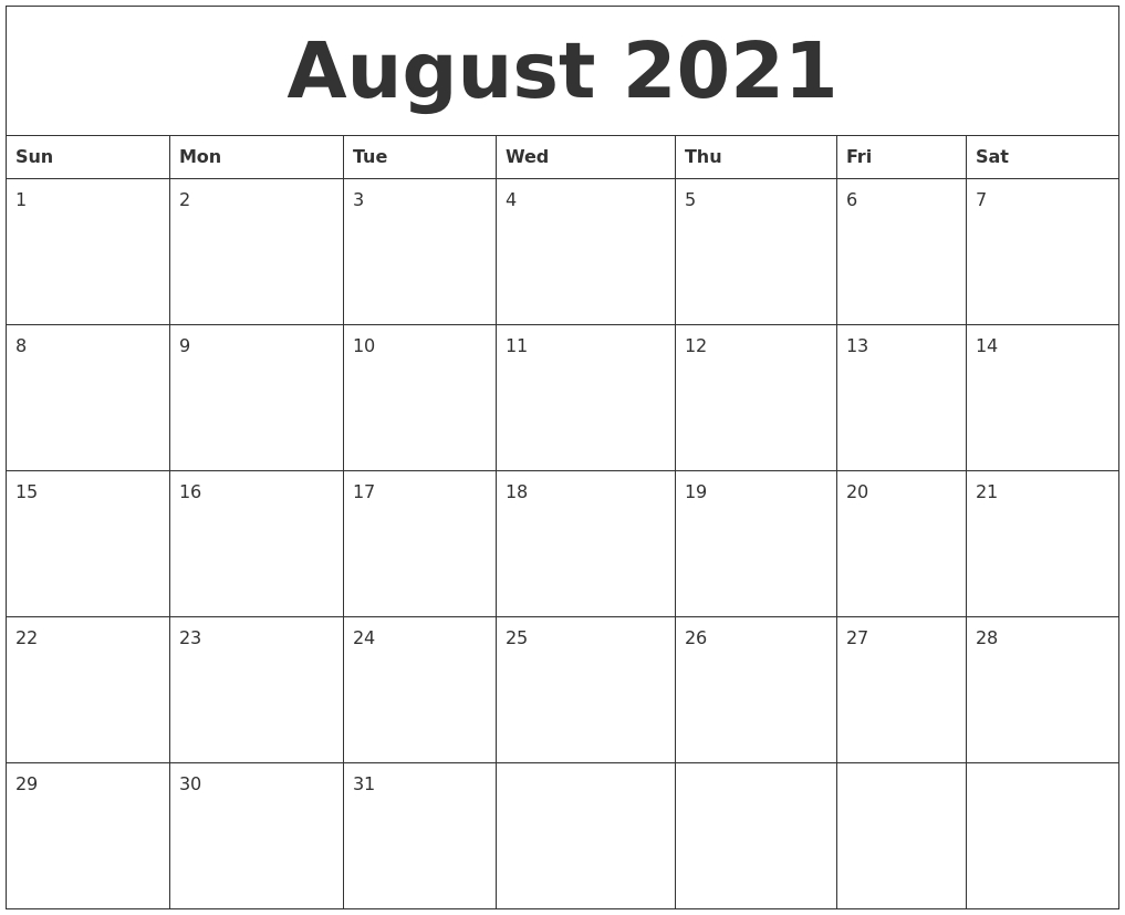 August 2021 Create Calendar August 2021 Calendar Images