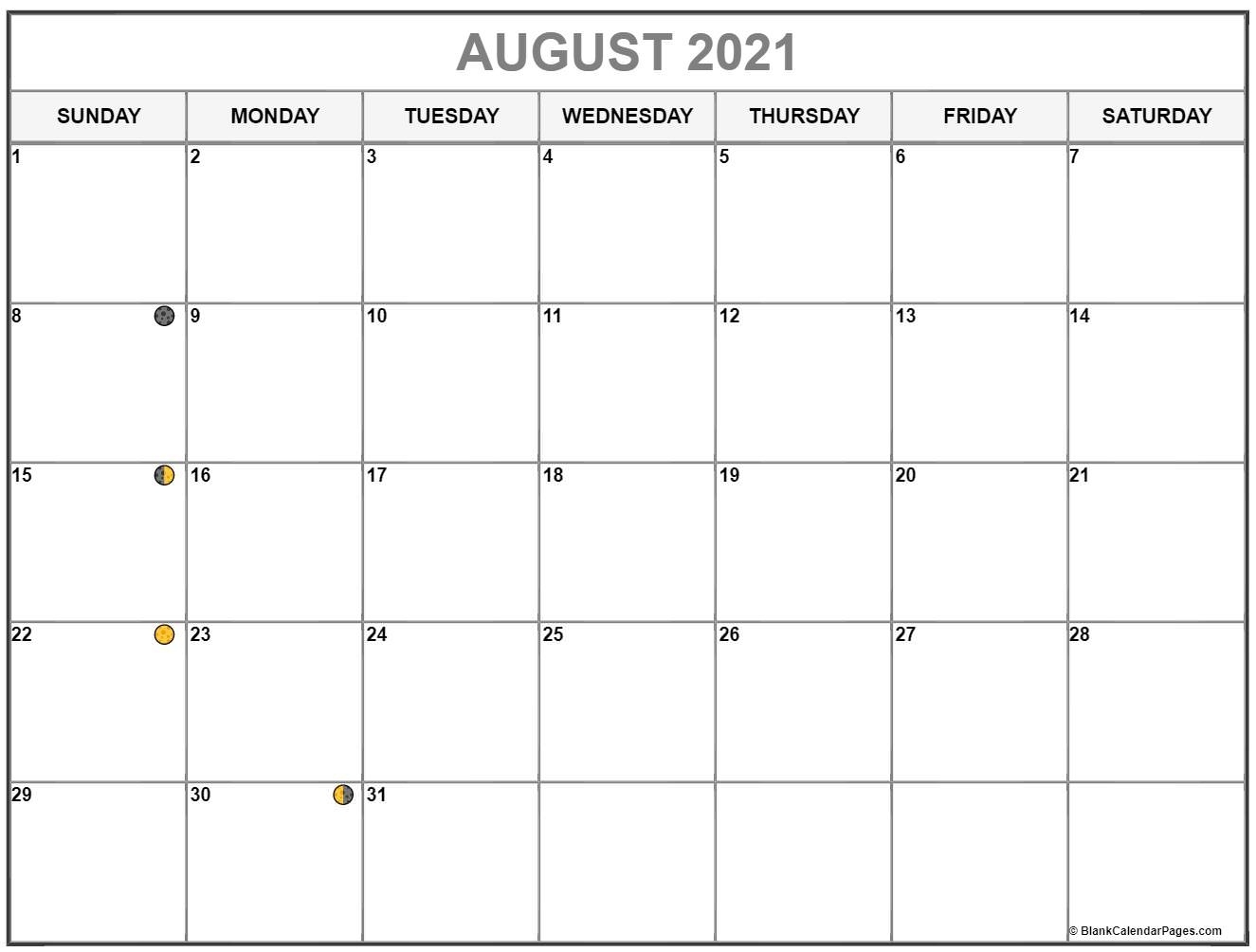 August 2021 Lunar Calendar | Moon Phase Calendar Blank August 2021 Calendar