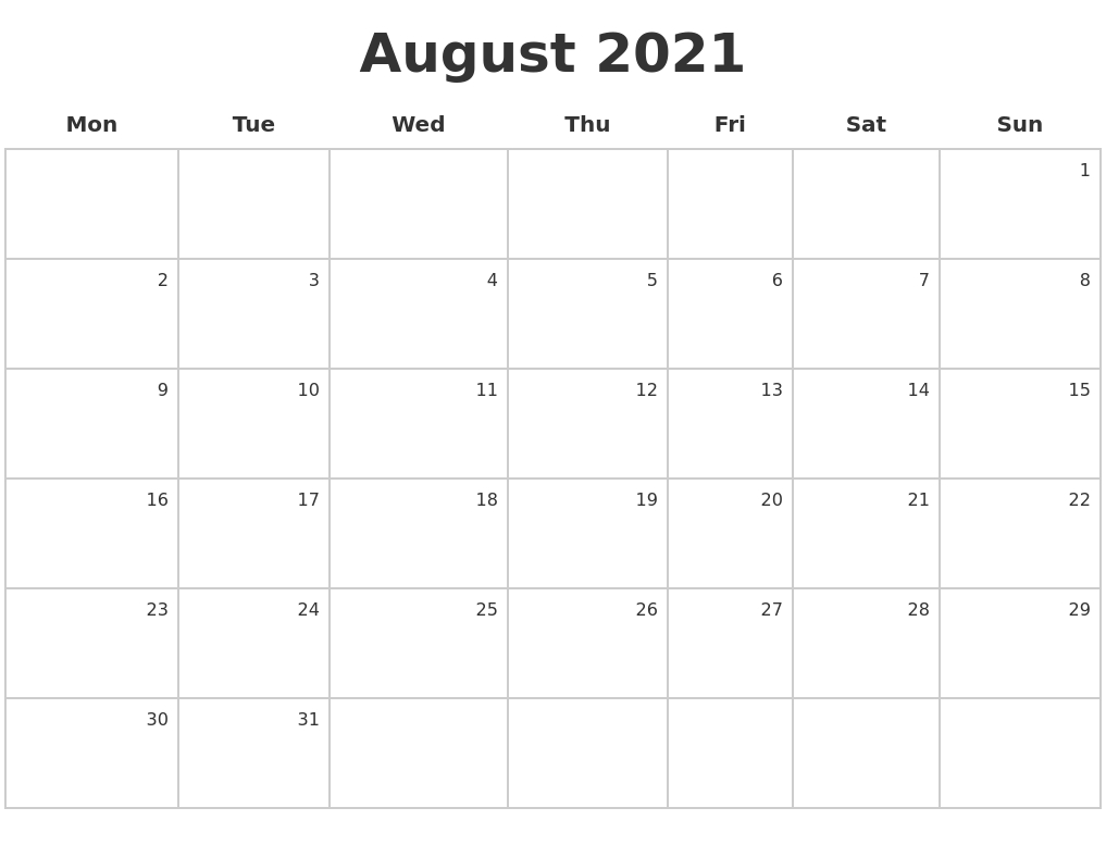 August 2021 Make A Calendar May June July August September 2021 Calendar