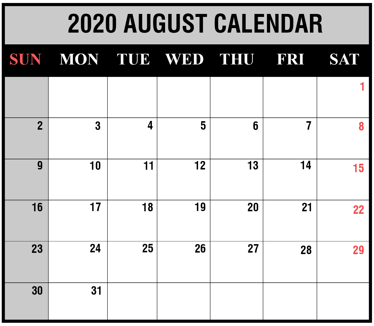 August Calendar 2020 In 2020 | August Calendar, Printable Calendar Template, Calendar Printables August 2020-August 2021 Calendar