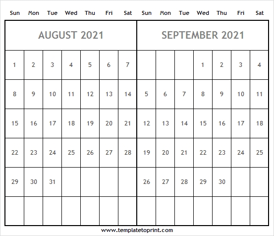 August September 2021 Blank Calendar - 2021 Blank Calendar August September 2021 Calendar