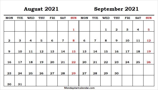 August September 2021 Blank Calendar - August Calendar 2021 Free August And September 2021 Calendar