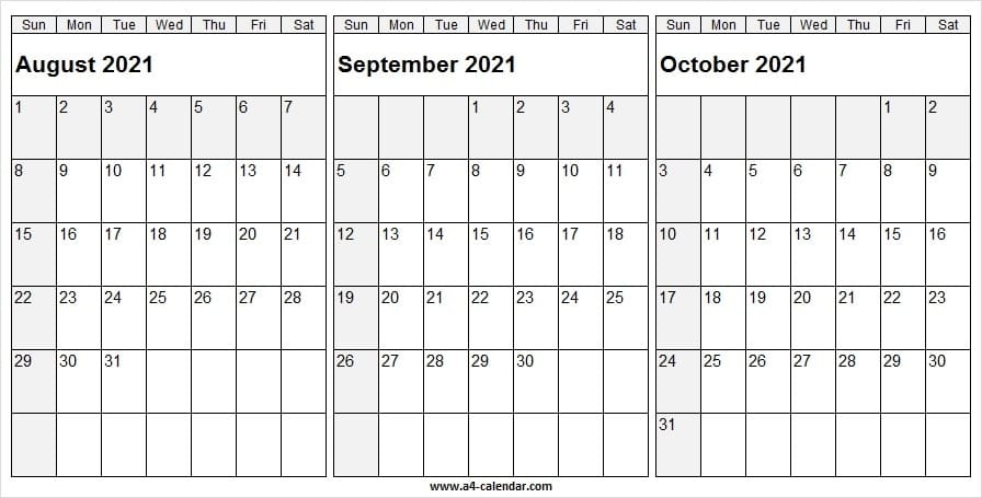 August September October 2021 Calendar - A4 Calendar September And October 2021 Calendar