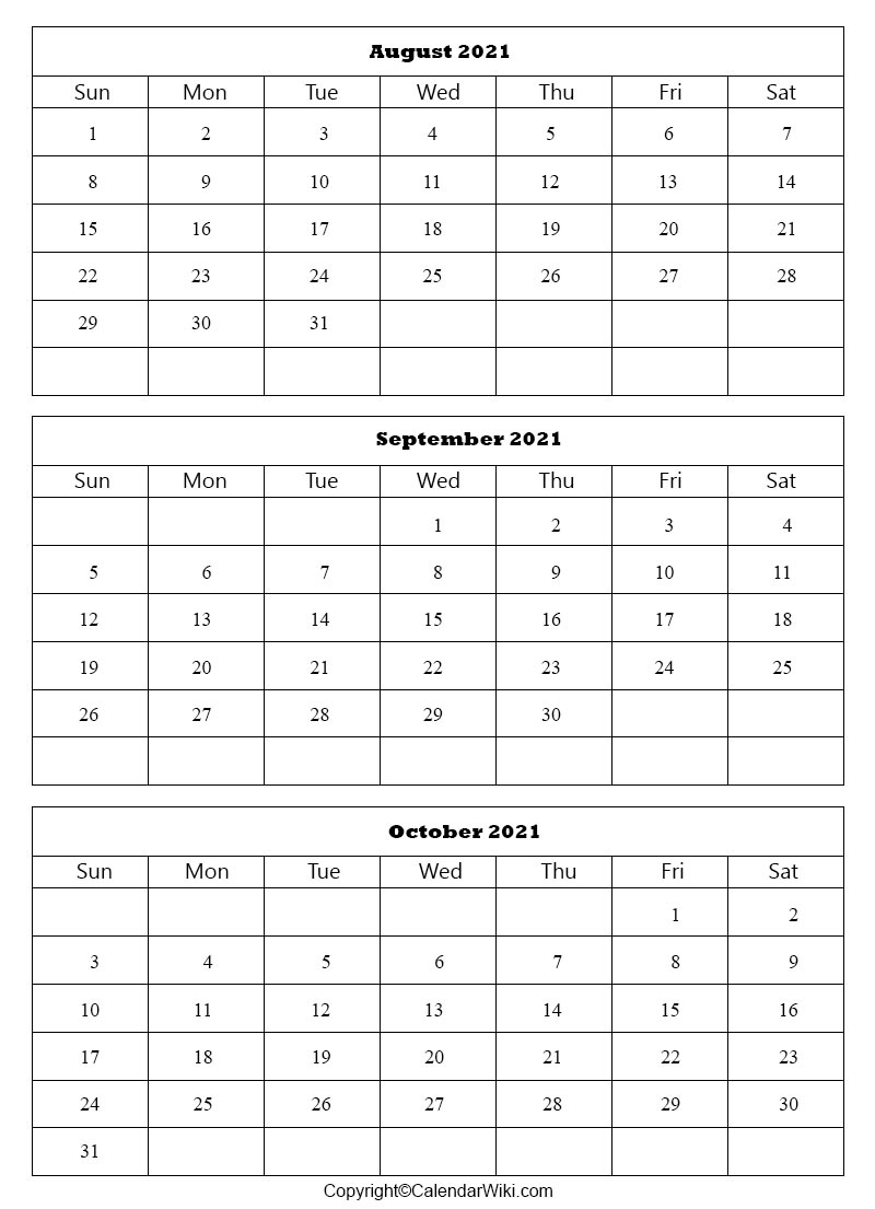 August September October 2021 Calendar | Printable The Calendar August And September 2021 Calendar