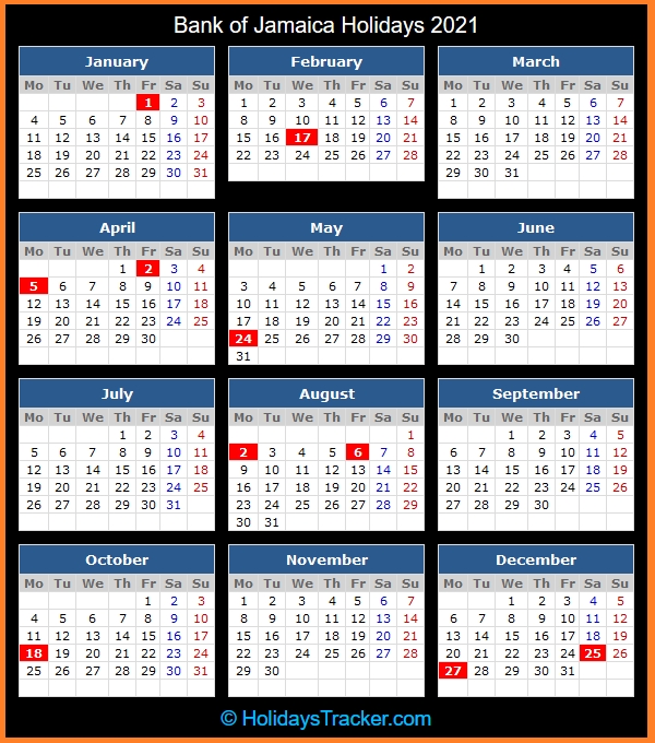 Bank Of Jamaica Holidays 2021 - Holidays Tracker December 2021 Calendar With Bank Holidays